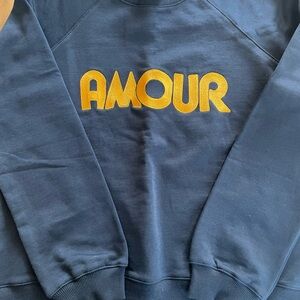 Sezane Navy Sweatshirt with Gold 'AMOUR' Print
